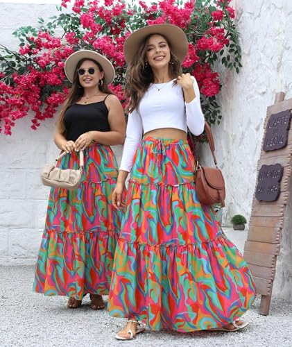 EARKOHA Womens Boho Maxi Skirt 2026 Summer Cruise Casual High Waist Tie Flowy Long Skirt with Pockets For Beach Vacation - Image 3
