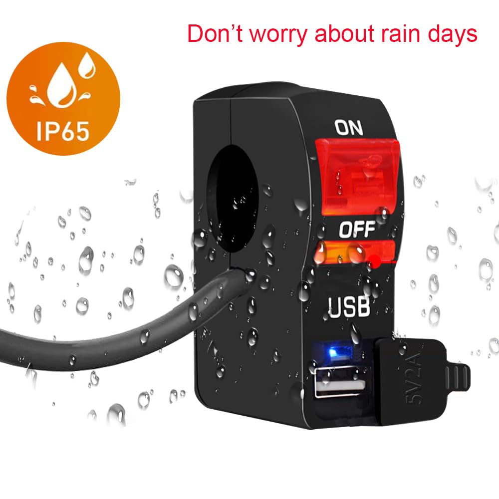 Gebildet 22mm 12V 5A LED interruttore a pulsante on off con caricatore USB 12V 2A per moto