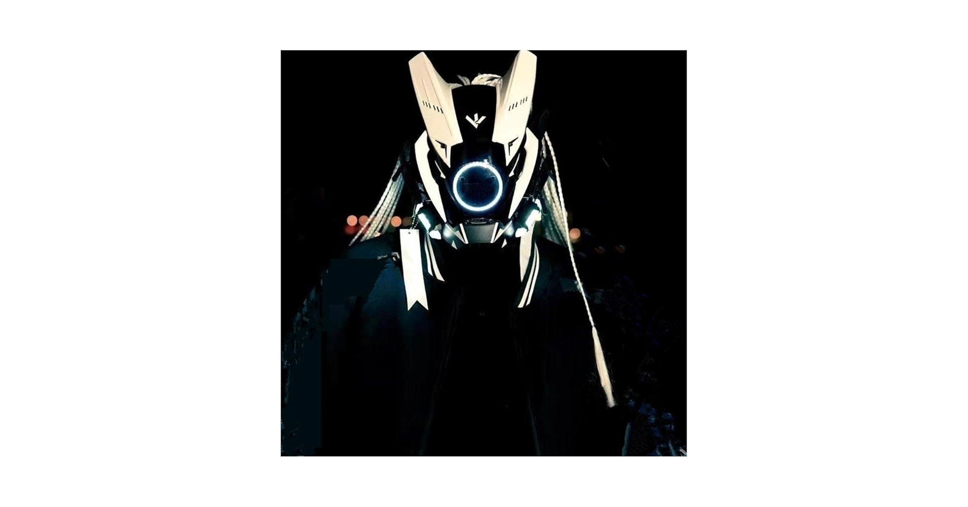 Amazon.co.jp: 黒白サイバーパンクマスク、白三つ編み、白円形