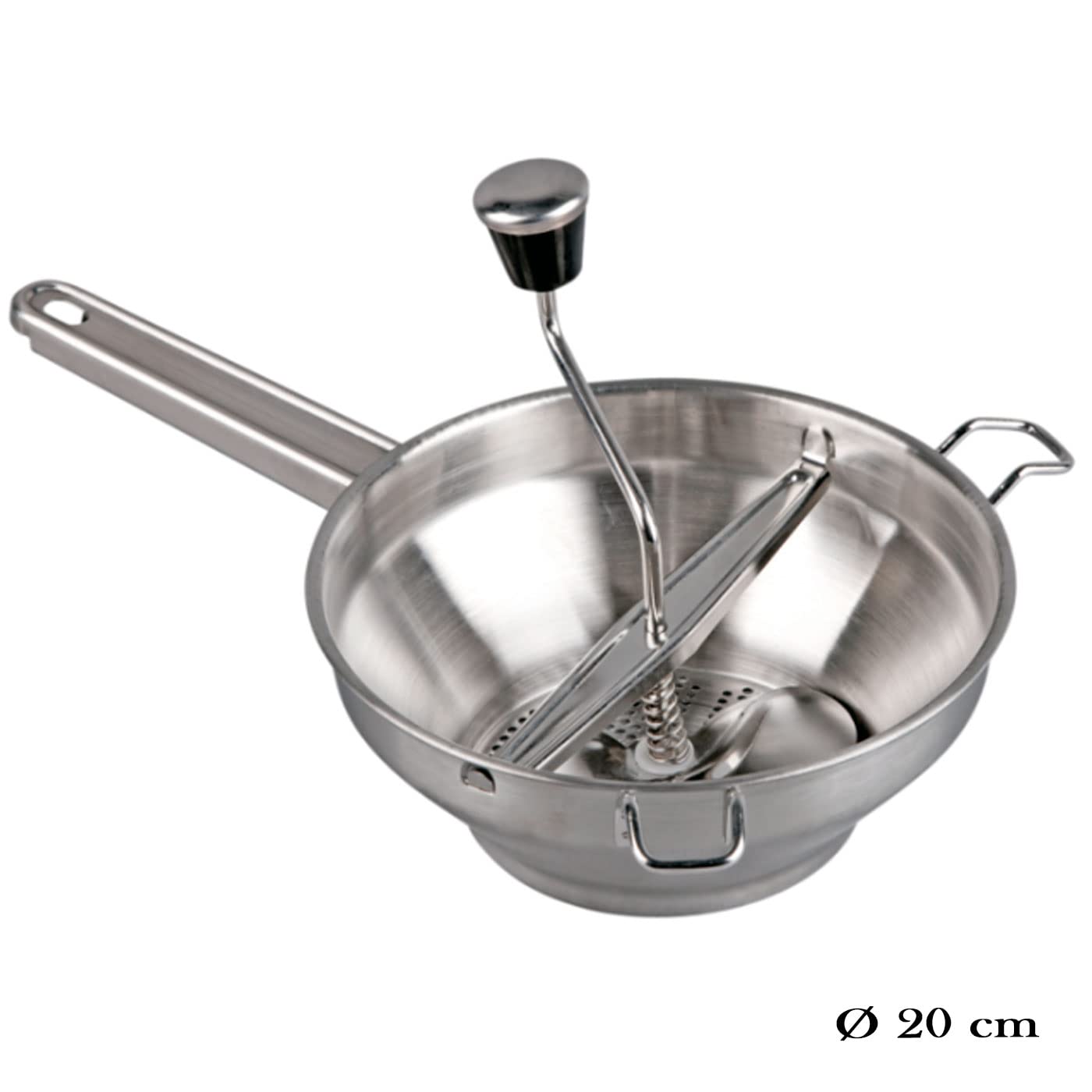ACAN Tradineur - Pasapurés de acero inoxidable con disco fijo, colador manual profesional, hélice con cuchilla, manivela giratoria, apto para lavavajillas, Ø 20 cm