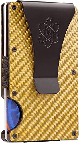 Carbon Fiber Card Holder Metal Aluminum Wallet RFID Anti-theft Swipe Credit Card Holder (Gold)