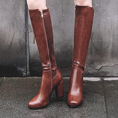 UniqueStride Womens Knee High Riding Boots Buckle Chunky High Heels Zip Up Knee High Boots3