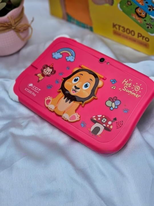 Image of Kids Tablet for Children, 7-inch Educational Learning Device, Pink Protective Case with Cartoon Design, Android Compatible