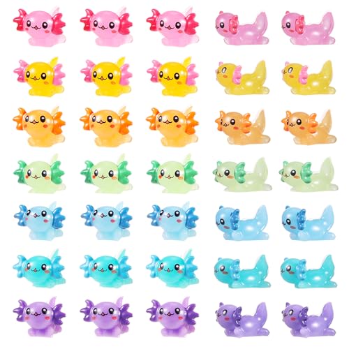 GGSTDDUP 35 Pcs Mini Resin Axolotl Tiny Axolotl Miniature Figures Toy Mini Axolotl Charm Ornament for Fairy Garden Landscape Aquarium Birthday Christmas Party Decoration (7 Colors)
