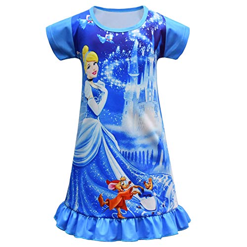 Toddlers Princess Nightgown Baby Girls Pajamas Dress Milk Silk Nightie for Children Girls Sleepwear (Blue Princess, 6Years)
