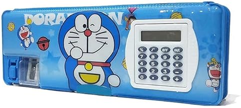 YBN Multipurpose Magnetic Pencil Box with Calculator & Dual Sharpener for Girls & Boys for School | Big Size Cartoon Printed Pencil Case for Kids Plastic, Pack of 1 (Doremon)