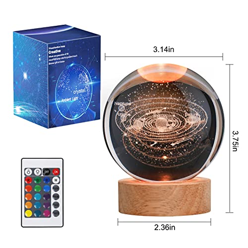 Image of Large 3D Solar System Crystal Ball, LED Crystal Lamp 16 Color Changing Night Light With Remote Control For Bedroom Decor, Ideal Birthday Gift For Teens Boys And Girls, Solar System Model