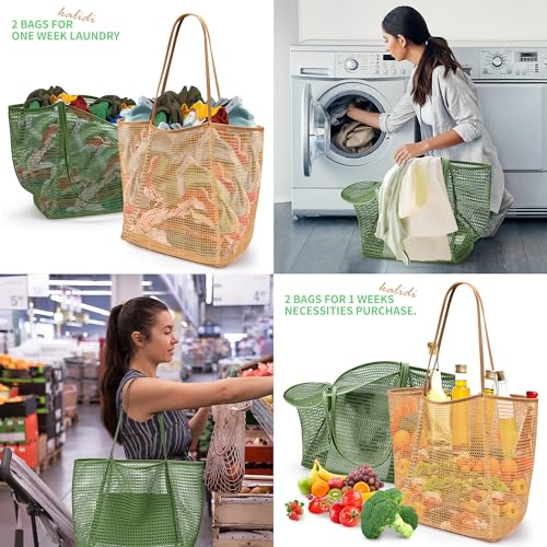 Image of KALIDI Beach Nylon Mesh Tote Bag, Casual Tote Bag Hobo Women Foldable MAX 23L Shoulder Bag For Beach Picnic Vacation