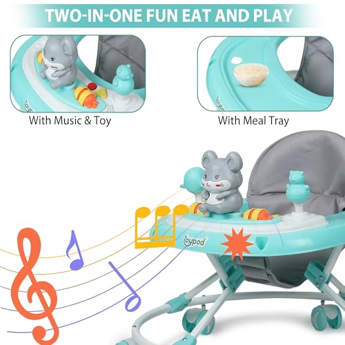 Image of JoyRide Musical Baby Walker with Adjustable Seat, Interactive Toy Bar, Foldable Design, 6-18 Months (Green)