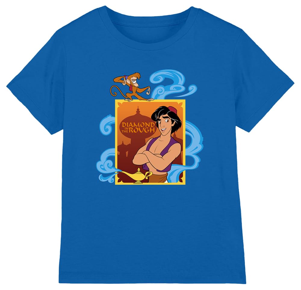 Disney Aladdin Boys Royal Aladdin Disney Diamond In The Rough, With Abu And Magic Lamp Unisex Kids T-Shirt, 7-8 Years Uk