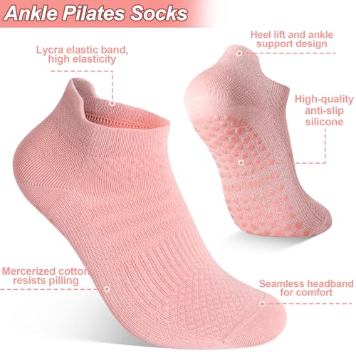 Image of Jspupifip 6 Pairs Grips Pilates Socks for Women Non Slip Yoga Socks with Grips Ankle Grippy Socks for Barre Ballet Athletic Barefoot Hospital