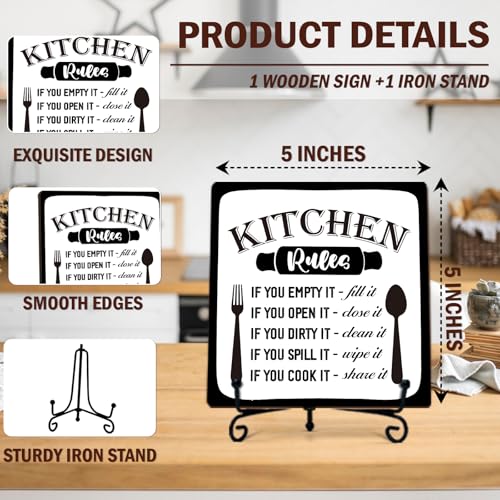 Image of DETIHO Farmhouse Kitchen Decor, Rustic Kitchen Counter Decor, Wood Plaque with Iron Stand for Home Dining Room Tabletop Decoration - G01