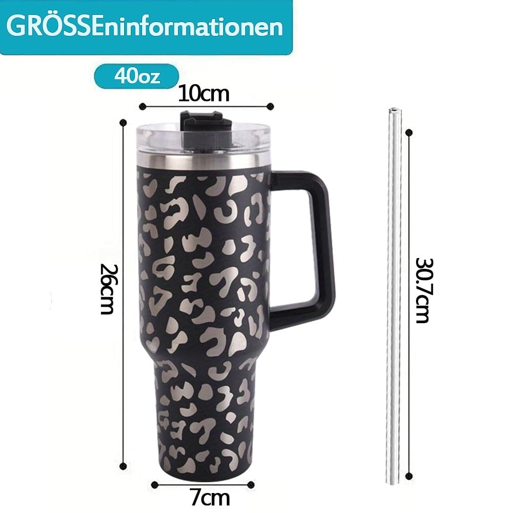 Tazza Termica Con Manico E Cannuccia - Bicchiere Isolante Da Viaggio Per Bevande Calde E Fredde - Foto 13