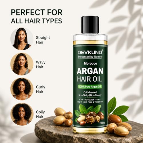Image of Devkund 100% Pure And Natural Moroccan Argan Oil for Dry and Coarse Hair & Skin care 400ml | Hair Fall | Hair Growth