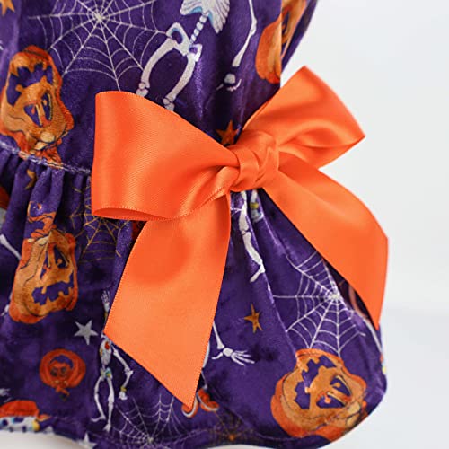 Fitwarm Halloween Skeleton Dog Costume Lightweight Velvet Dog Clothes Puppy Dress Doggie Party Girl One Piece With Bowknot Holiday Cat Outfits Purple Medium #TOP3