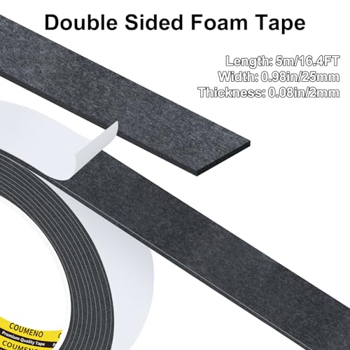 Image of Double Sided Foam Tape Heavy Duty,Black 1 in x 16.4 FT, High Tack Strong Adhesive Foam Mounting Tape, Weatherproof Sealing Foam Tape, Easy Peel & Stick for Home Office School