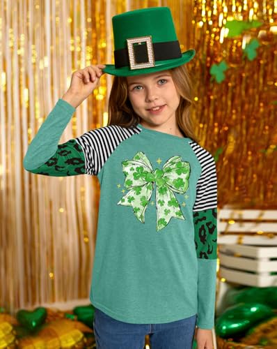 Image of BesserBay Girls St Patrick's Day Raglan Shirt Irish Sequin Lucky Stripe Shamrock Graphic Top 4-14 Years