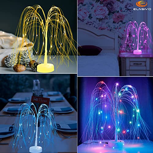 40 Led Lighted Willow Tree For Table Decor, 22In Christmas Tabletop Tree With Color Changing Fairy Lights, White Tree Weeping Willow Bonsai Lit Tree Remote Timer For Party Home Bedroom Shelf Decor #TOP3