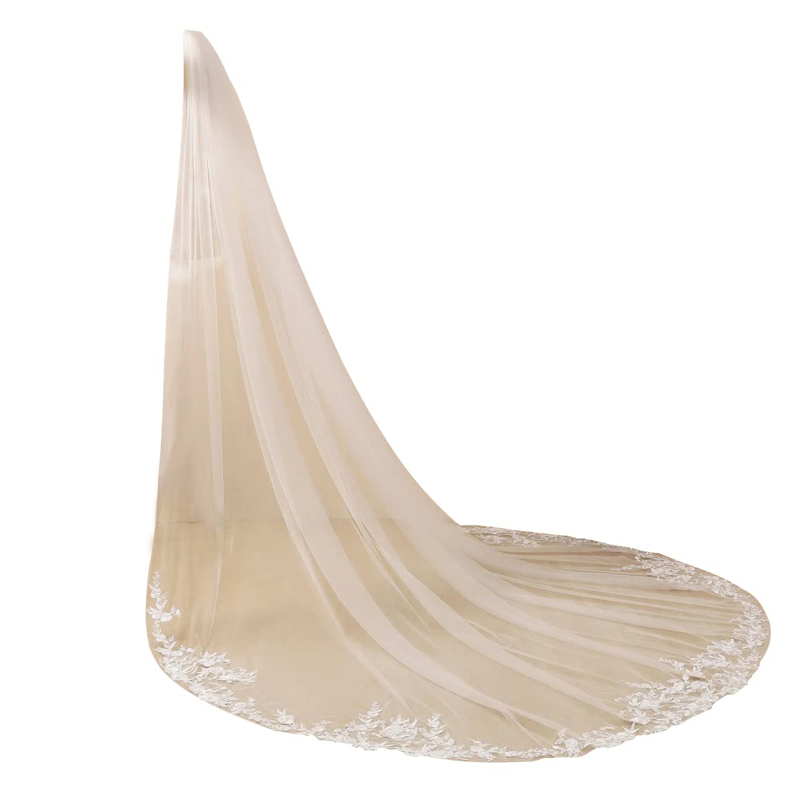 EllieWely Lange 1 Tier Spitze Hochzeit Brautschleier mit Metall Kamm F10, Elfenbein, Cathedral length 118"