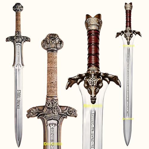 Pack of 2 Atlantean Sword & Fathers Sword 1095 Carbon Steel Brass Fittings with Leather Sheath Viking Swords Real Viking