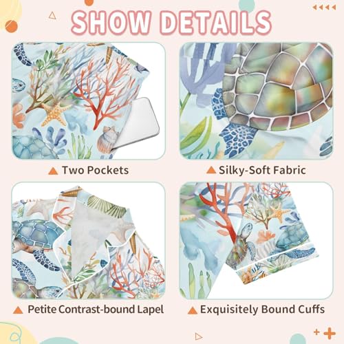 senya Sea Turtles on Sea A Satin Summer Pajama Sets Silk Short Sleeve Button Down Sleepwear3
