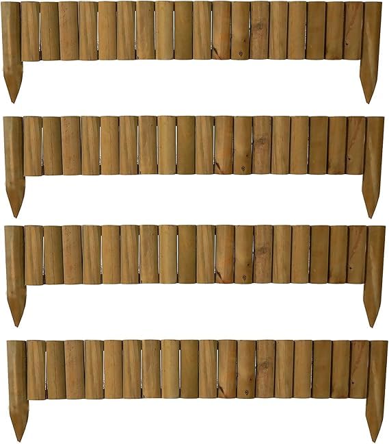 FAHAAM Wooden Log Roll Fixed Picket Border Fence for Garden and Lawn Edging Panels - 4pcs