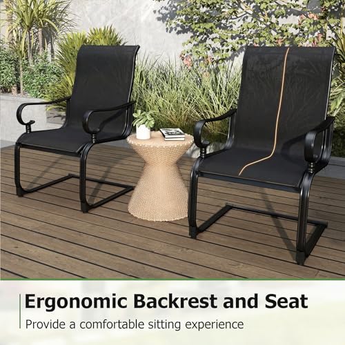 Image of Giantex Patio Dining Chairs Set of 2, High Back Outdoor Patio Chairs with Metal C Spring Frame, Heavy Duty Outside Dining Chairs for Porch Lawn Garden Backyard Balcony Pool, Black