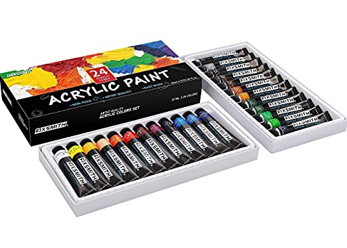 Fixsmith 8 X 10 Inch Painting Canvas Panel Boards 12 Pack & Artist Quality Acrylic Paint Set, 24 Colors/Tubes (22 Ml/0.74 Oz.) #TOP2