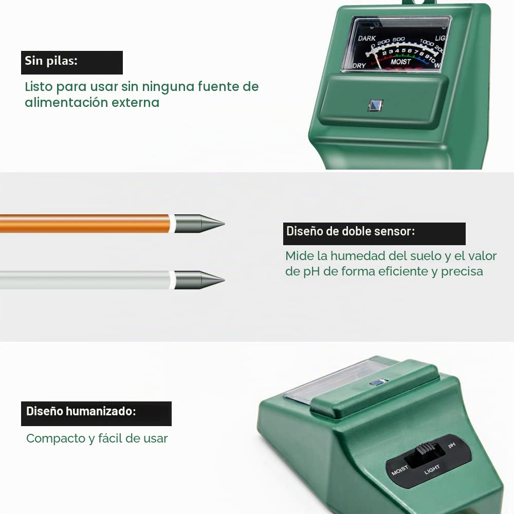 Sonkir Medidor de pH de Suelo, 3 en 1, medidor de Humedad/luz/pH del Suelo, Kits de Herramientas de jardinería para el Cuidado de Plantas, Ideal para jardín, césped, Granja (Verde)