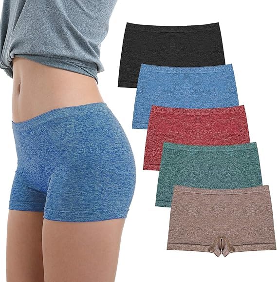 SunFlux® Womens Boxer Shorts Cotton Boyshort Panties for Under Dresses Ladies Underwear Shorts 5 Pack
