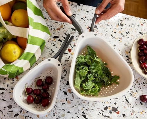 Image of Beige Colander - Folding Handle for Space Saving, Perfect for Rinsing Vegetables, Pasta, Berries, Grains - Compact Kitchen Strainer (1 Pcs) (Set)