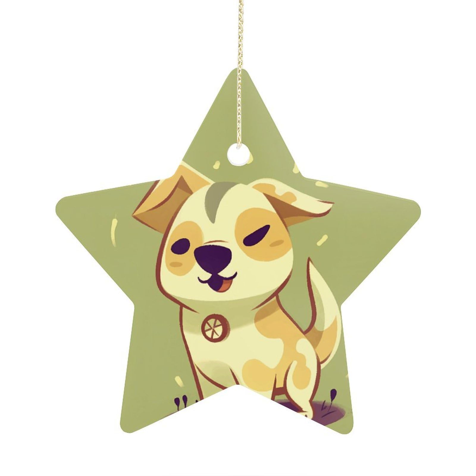 Cartoon Puppy Stars Ornaments Ceramic Christmas Tree Hanging Light in Weight Christmas Star Pendants Funny Double-Sided Printed Xmas Ornaments for Gifts
