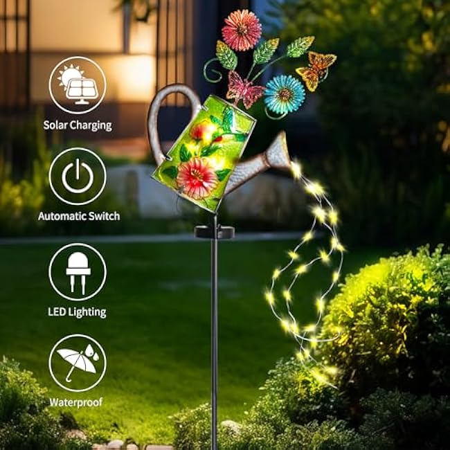 Bshine Solar Watering Can with Light, Hummingbird Solar Light Outdoor Garden Decoration for Porch Path Yard Decoration Lawn Ornaments Gardening Gift