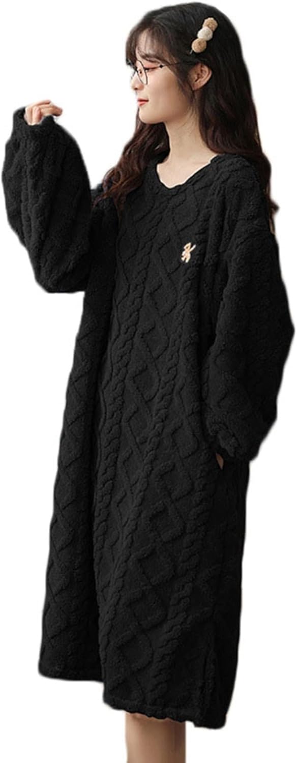 ネグリジェ フランネル レディース ルームワンピース パジャマ 長袖 冬用 ナイトウェア 国際ブランド 丸首 バスローブ ワンピース 部屋着 保温 優しい ルームウェア もこもこ 柔らかい 厚手 寝巻き あったか ゆったり 可愛い おしゃれ