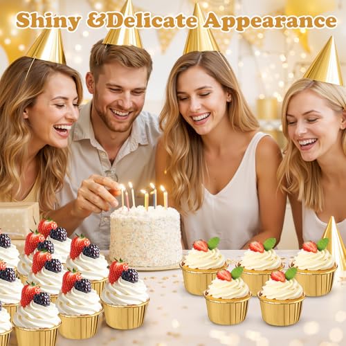 Image of 600 Pack Gold Cupcake Liners Bulk Disposable Foil Muffin Cup