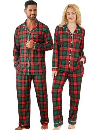 Cuddomper Couples Christmas Matching Pajamas Set Womens Funny Xmas Plaid Pjs 2 Piece Family Holiday...