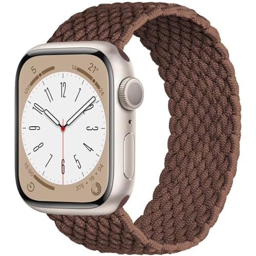 Stretchy Braided Solo Loop Compatible with Apple Watch Band Series 9 8 7 6 5 4 3 38mm 40mm 41mm 42mm 44mm 45mm 49mm for Women Men, Cute Nylon Elastic Sport Strap for iWatch SE/Ultra 1/2 Coff