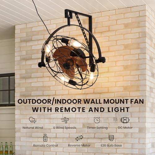 Moooni 20 Inch Fansconce, 6-Speed Wall Mount Fan,Timable Caged Ceiling Mount Fan With Remote And Light, Industrial Outdoor/Indoor Wall Mounted Fan For Patio thumb #2