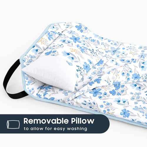 Image of Wake In Cloud - Cot Nap Mat with Pillow and Blanket, for Toddler Kids Girls Ages 3 Plus in Daycare Kindergarten Preschool with Elastic Corner Straps, Floral Botanical Flowers