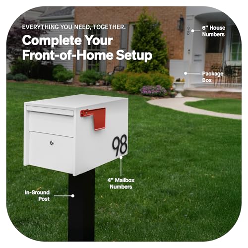 Image of Adoorn Lockable Post Mount Mailboxes for Outside - Small Anti-Theft Locking Mailbox for Packages and Letters - Weatherproof Construction - Durable Steel - 12 inch H x 12 inch W x 18.5 inch D - White