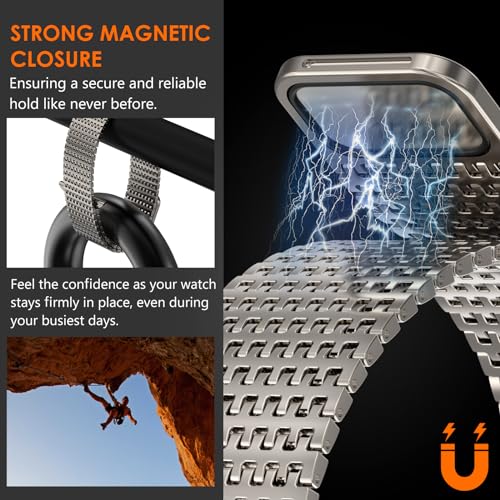 NewWays Compatible Apple Watch Metal Bands Ultra 49mm 45mm 44mm 42mm, Stainless Steel Mesh Loop Magnetic Clasp iWatch Band for Apple Watch Ultra/Ultra 2 Series 9 8 7 6 5 4 3 2 1 SE SE2 for Men Women