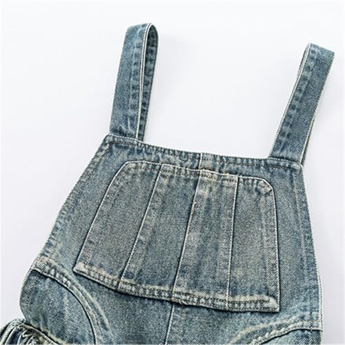Girls Suspender Wide Leg Jeans Solid Color Work Denim Pants with Multiple-Pockets Baggy Causal Cargo Overalls2