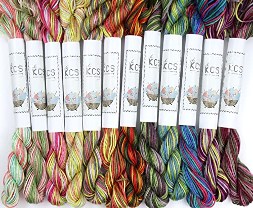 Image of KCS Big skeins of 25 Meters Size 25 Color Variegated Cross Stitch Stranded Threads,12 skeins,01