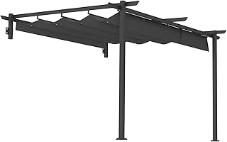 Outsunny Terrassendach Pergola ca. 3x3m Terrassendachung, Garten Pavillon aus Aluminium, Wandmontage, Gartenpavillon mit Verstellbares Dach, Sonnenschutz für Terrasse und Garten, Dunkelgrau
