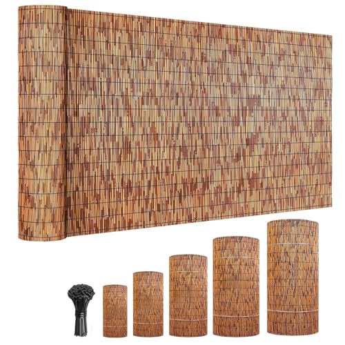 Valla Privacidad Cañizo Bambú Natural, Valla Ocultacion Exterior Resistente a la Intemperie Pantalla Cerramiento Privacidad para Balcón, Jardín y Patio Protector Visual(Brown)