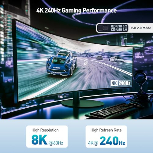 Image of Cable Matters 8-in-1 USB C Hub DisplayPort 1.4, USB C Dock 8K@60Hz / 4K@240Hz DisplayPort, Gigabit Ethernet, USB 3.2 Port, SD Card Reader, with Two Mode Switch, Compatible with Thunderbolt 4