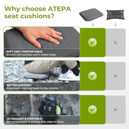 image for ATEPA Inflatable Stadium Seat Cushion, Self-Inflating Memory Foam Stad