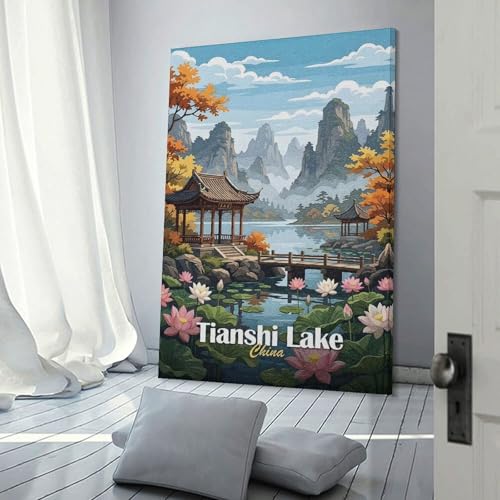 Toiles imprimées paysage Tianshi Lake pour la chambre d'une fille