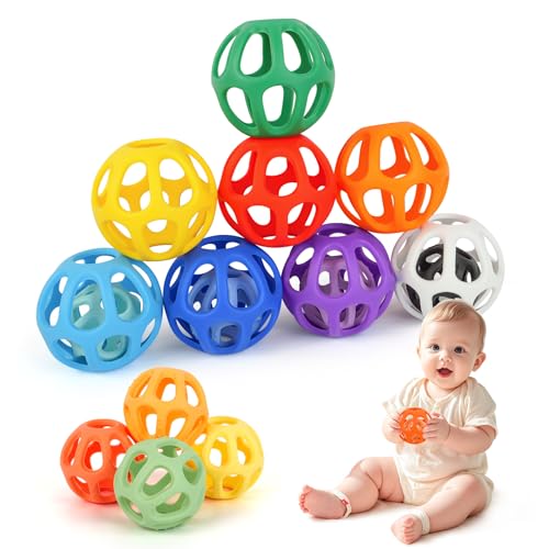 MCGMITT Baby Ball Toy with Holes, 8PCS Easy Grip Food Grade Silicone Baby Toys 0-6 Months, Colorful Soft BPA Free Montessori Baby Teethers 6-12 Months, Stretchy Newborn Infant Sensory Balls