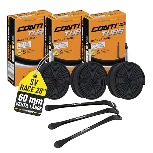 3er Set Continental Fahrradschlauch Race 28' SV 60 mm 18/25-622/630 inkl. 3...